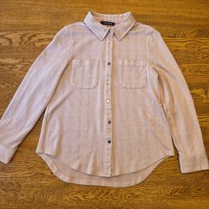 Cable & Gauge Herringbone Button Down Shirt Womens S Pink Long Sleeve Casual Top